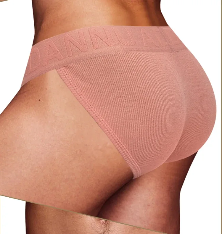 Cueca convexa de algodão com nervuras, confortável para a pele, sensação nua, letra em relevo, cintura larga, roupa íntima de ajuste fino
