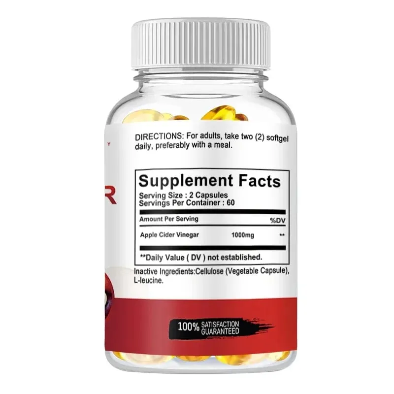 Apple Cider Vinegar Capsules - Fat Burning Detox Slimming Boosts Metabolism Healthy Weight Management