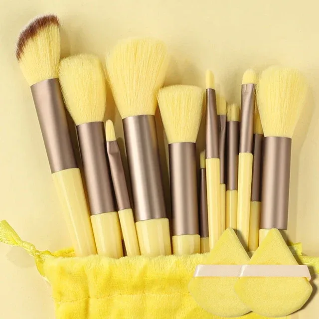 Profissional 13 pçs pincéis de maquiagem conjunto 2 pó puff esponja para cosméticos fundação blush sombra mistura escova ferramentas beleza