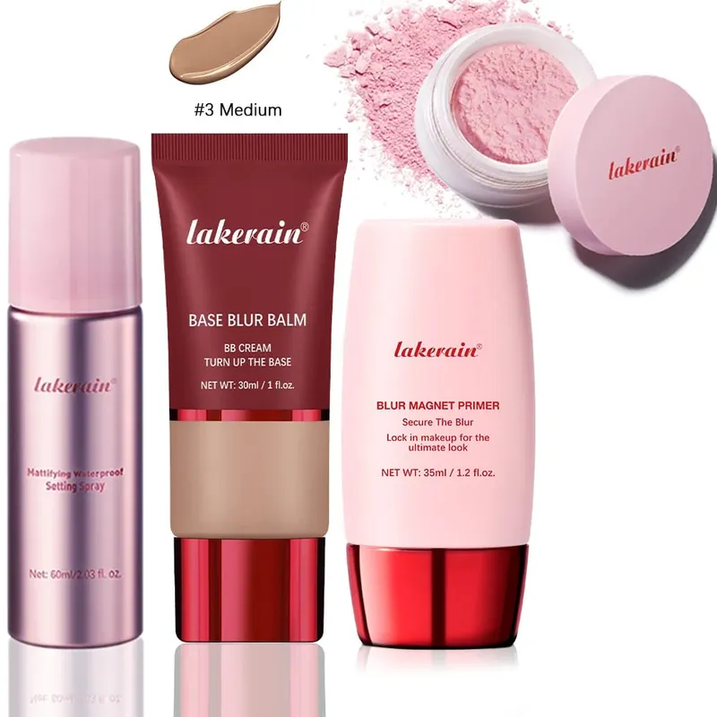 Ultimate Setting Powder Travel Size Set Blur Magnet Primer Setting Spray Base Blur Balm Waterproof Long-lasting Makeup Set