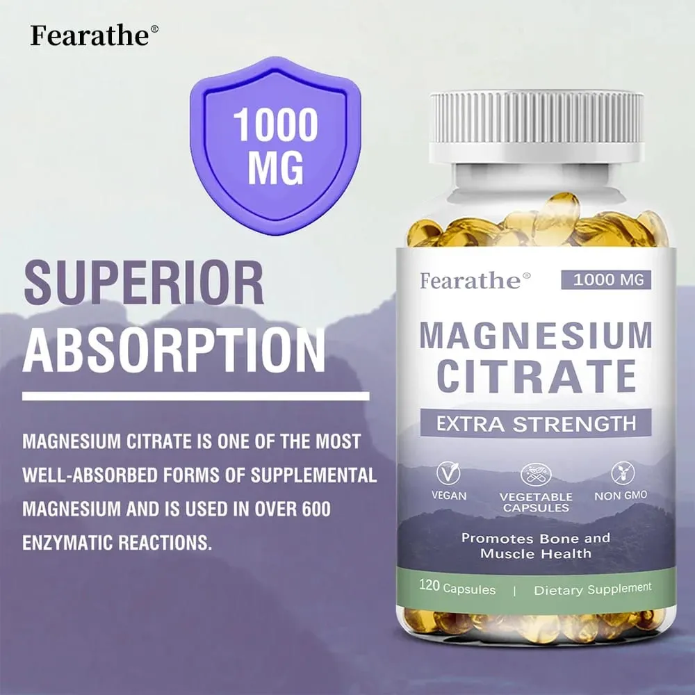 Magnesium Citrate 1000 Mg - Maximized Absorption Supports Muscle Nerve Bone Sleep and Heart Health - 120 Capsules
