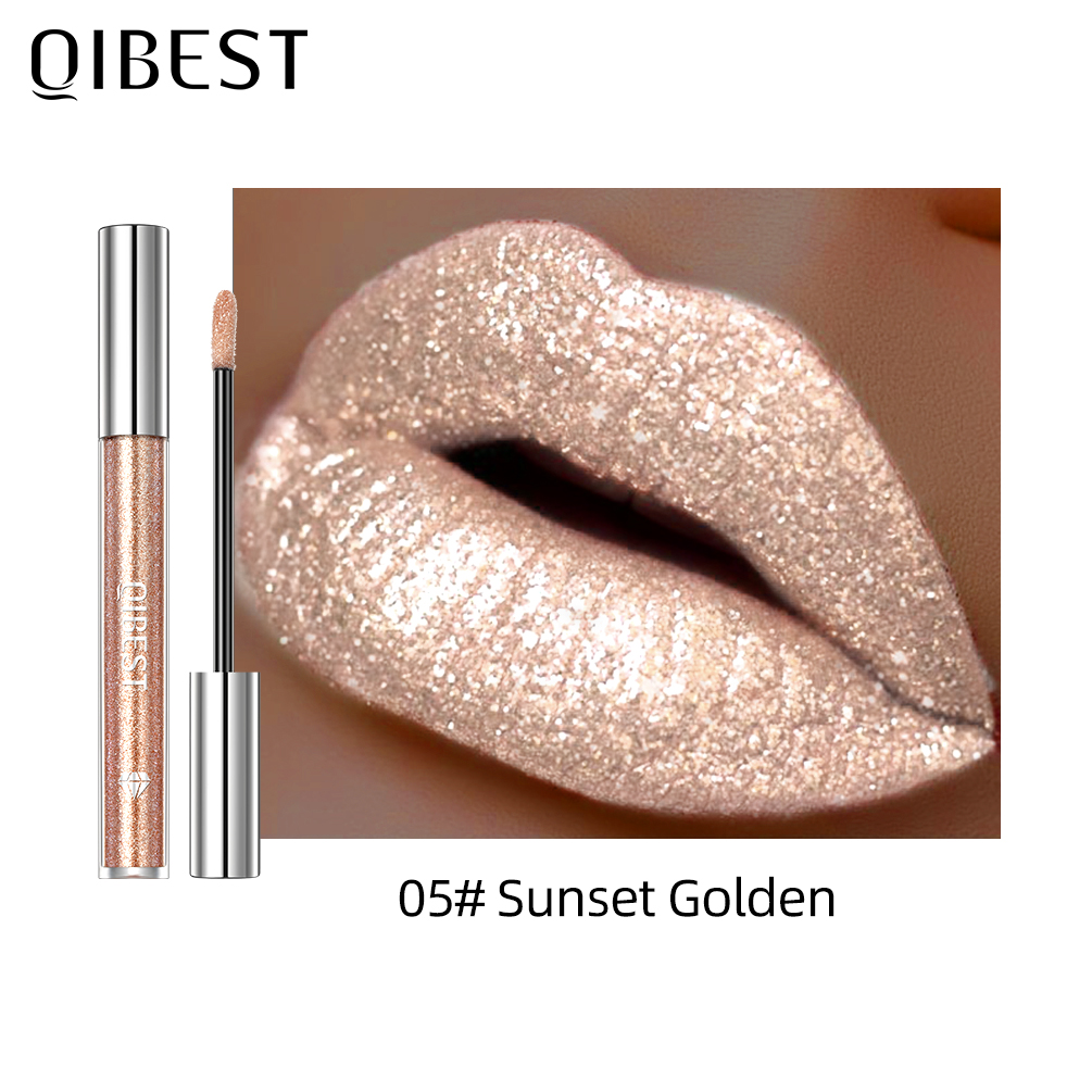 Glitter diamante batom líquido à prova dlong água longa duração pérola brilhante brilho labial metal encantador feminino maquiagem labial 6 cores