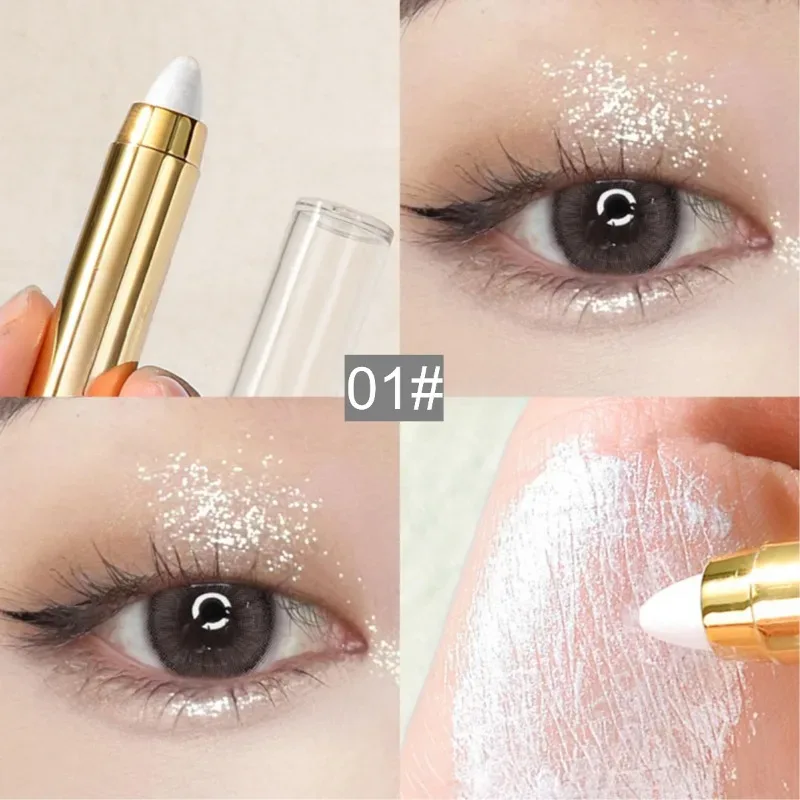 Caneta de sombra para os olhos, 6 cores, maquiagem para os olhos, caneta de bicho da seda, caneta de destaque de ponta dupla, bastão de sombra para os olhos, micro-pérola, maquiagem fosca feminina