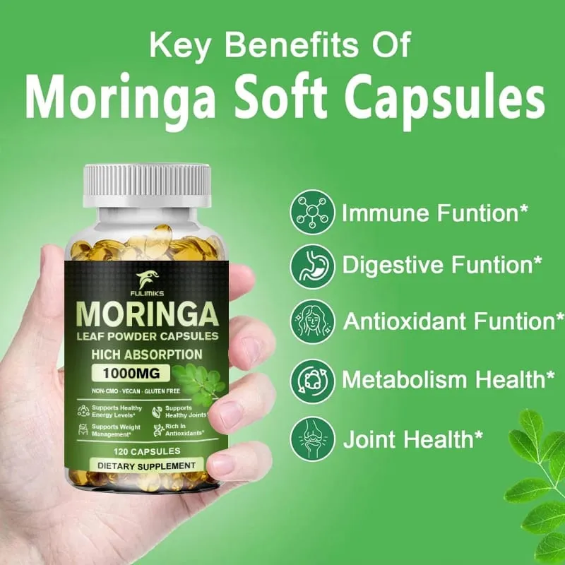 Cápsulas de 1000mg de Moringa Oleifera de alta absorção apoiam o metabolismo imunológico, cuidados com a pele e controle de peso saudável