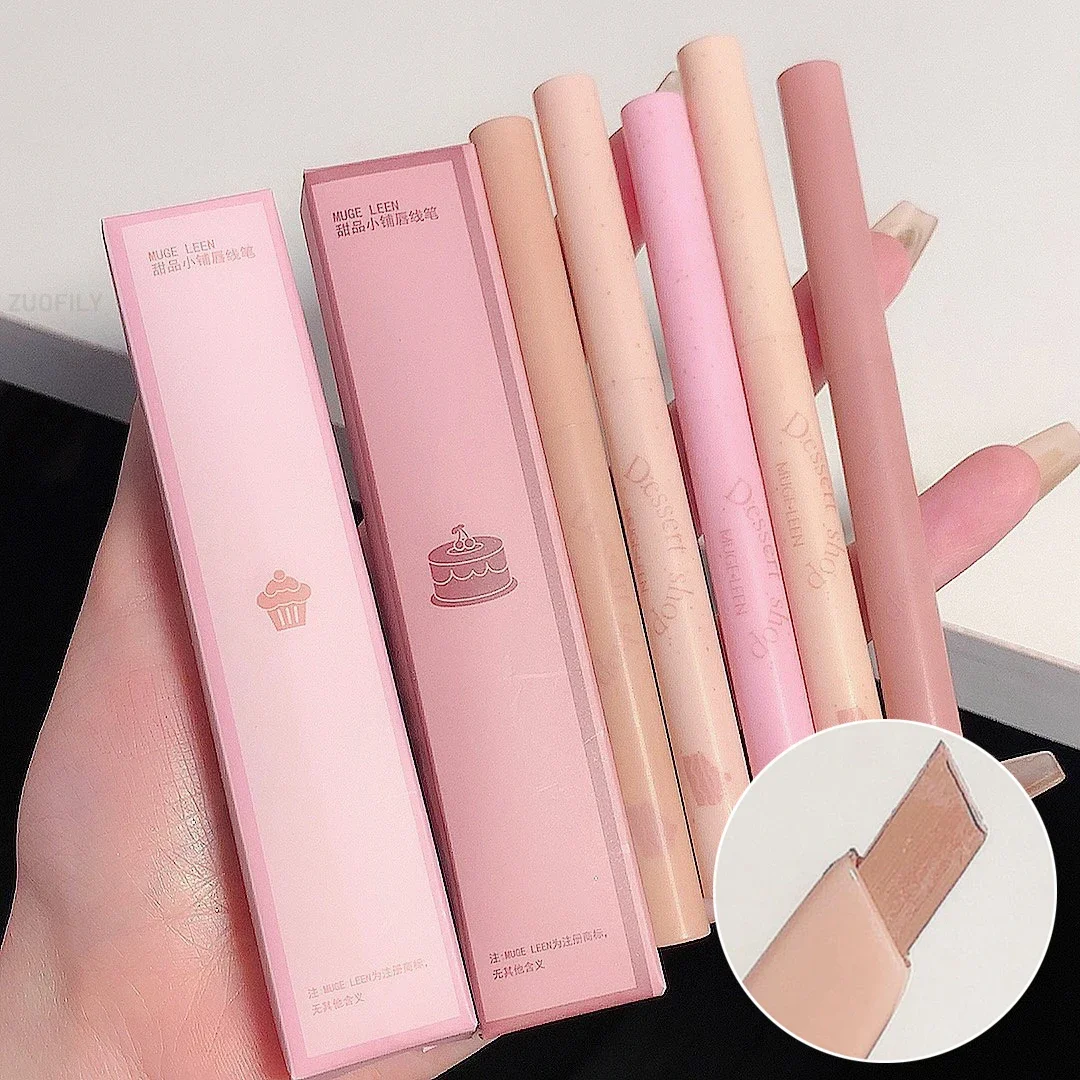 Caneta delineadora labial fosca, batom de longa duração, antiaderente, à prova d'água, suave, veludo, lápis nude, rosa, maquiagem labial