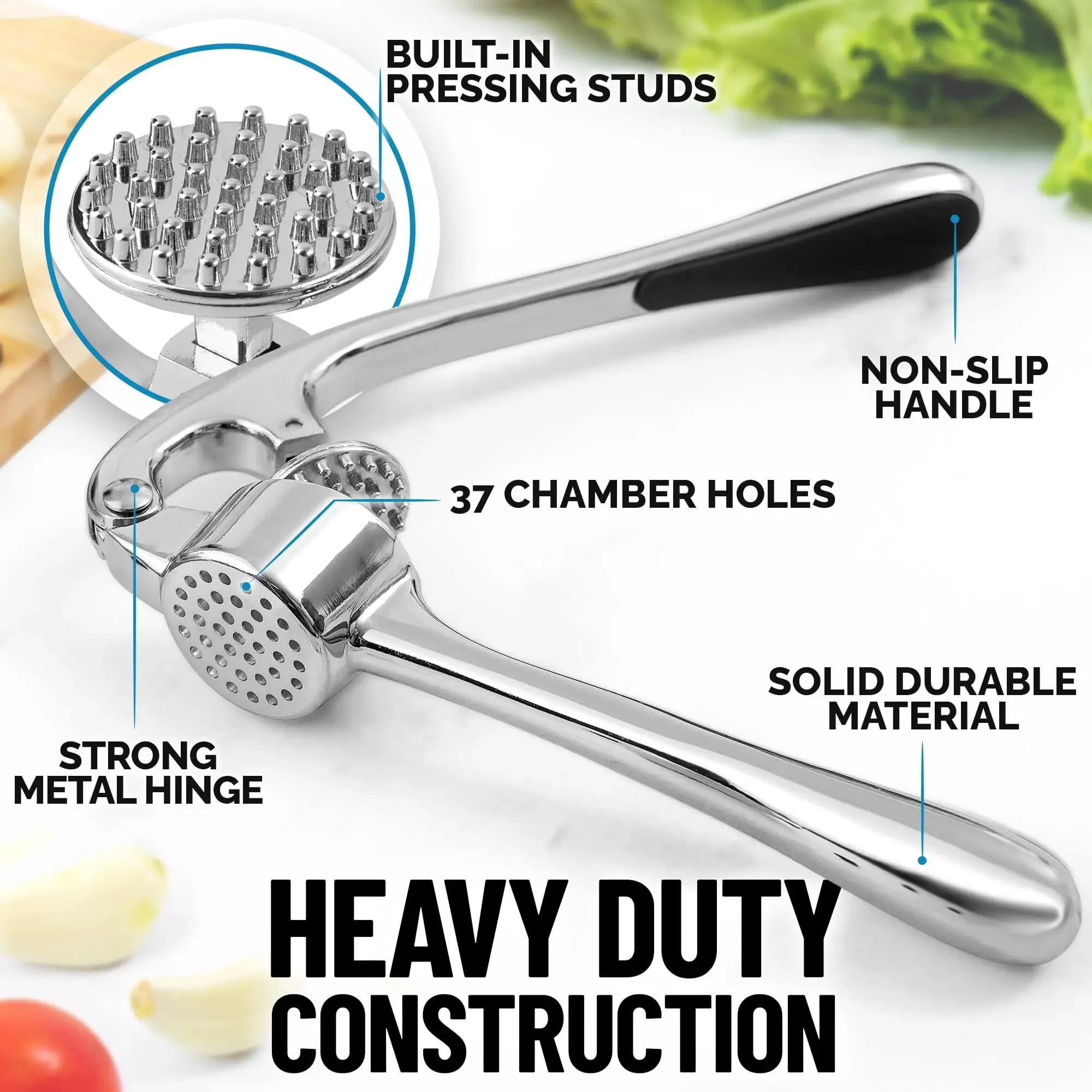 Kitchen Premium Garlic Press Rocker Crusher Dishwasher Safe Professional Garlic Mincer Grinder Tool - Easy-Squeeze Easy-Clean — image 6
