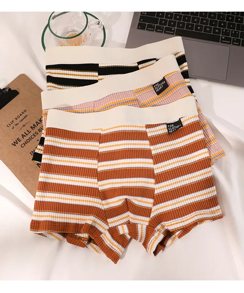 Men's Cotton Panties Sexy Stripe Comfortable Underpants Elastic Breathable Boxer Shorts U Bulge Pouch Male Underwear Cueca Homme