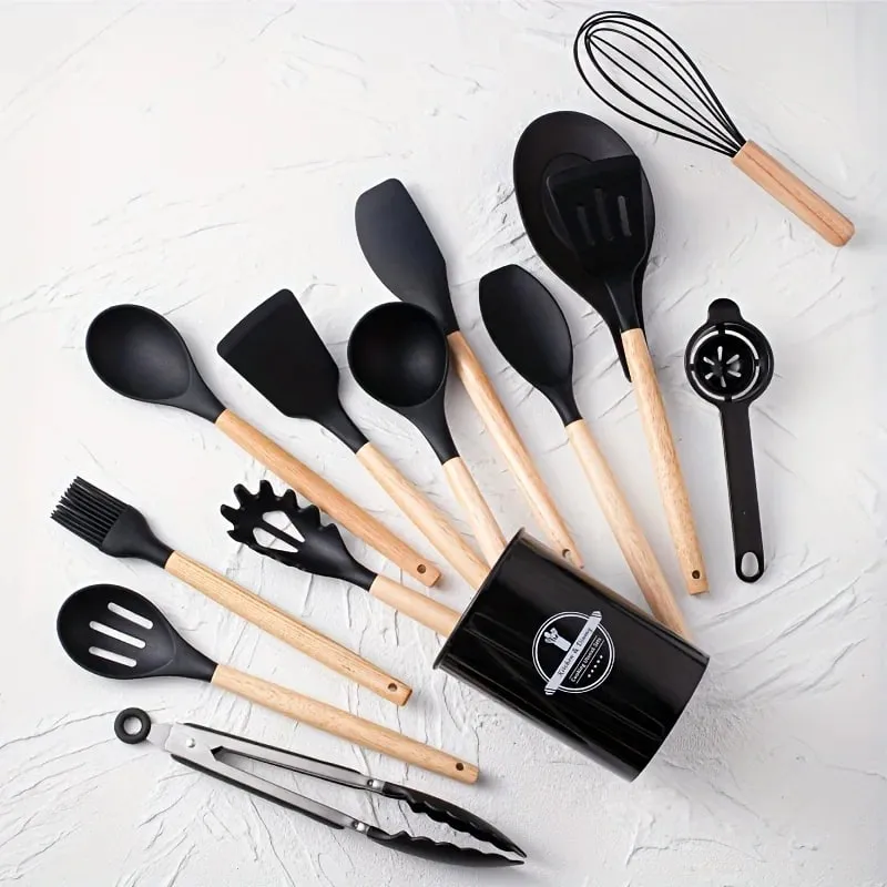 Conjunto de utensílios de silicone 14 unidades com suporte de plástico — image 9