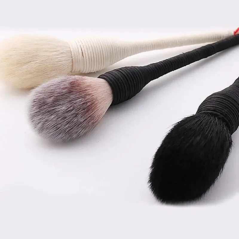 Pincéis de maquiagem planos de lã de cabra, rattan, base profissional, blush, pó solto, pincel de contorno para beleza, pincéis de maquiagem