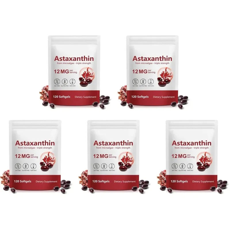 Astaxantina Softgels 12 mg de microalgas Suporte antioxidante de força tripla para o envelhecimento da pele Saúde ocular 120 Softgels