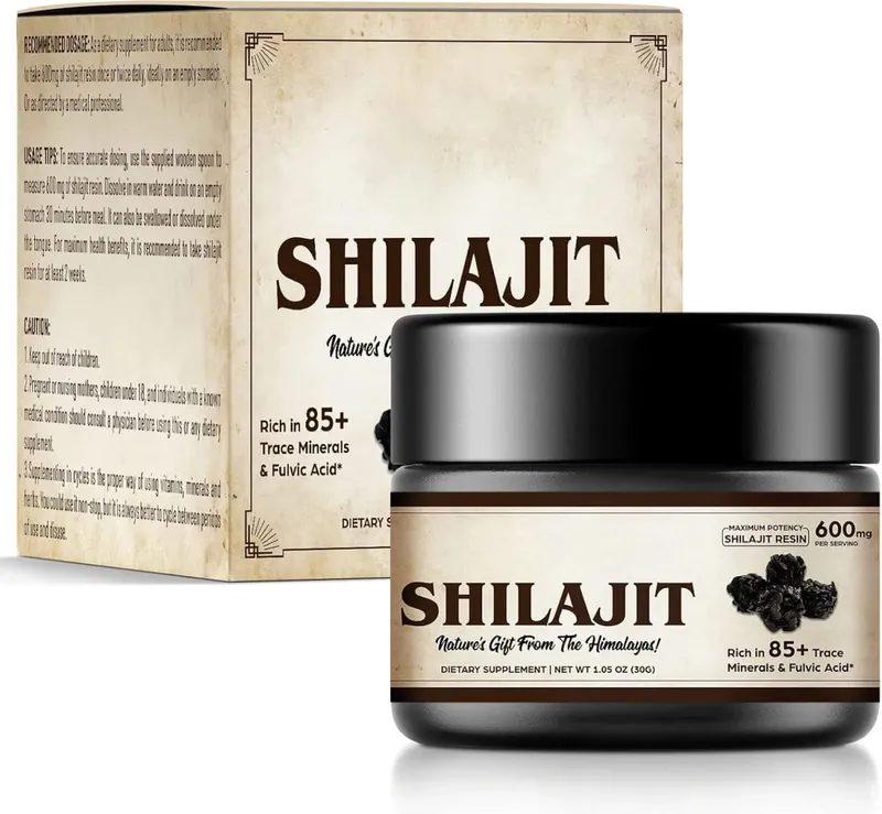 Organic Shilajit Pure Himalayan Organic Shilajit Resin with 85+ Trace Minerals & Fulvic Acid for Energy Immune Support - 600mg