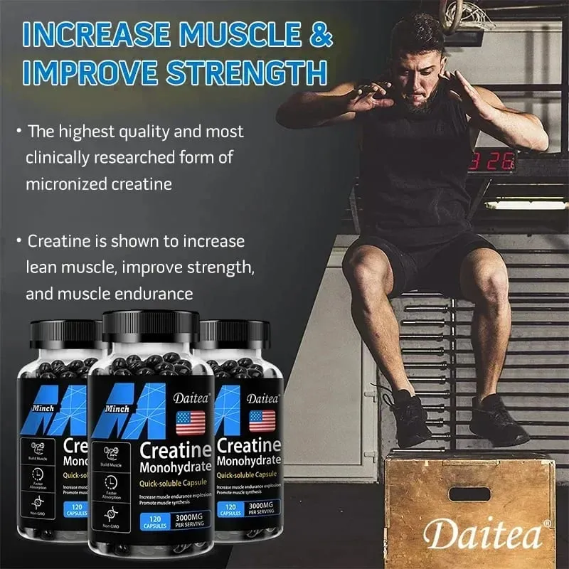 Daitea Creatine Monohydrate 3000 Mg - Strength Muscle Performance Supplement for Men and Women Non-GMO and Gluten-Free