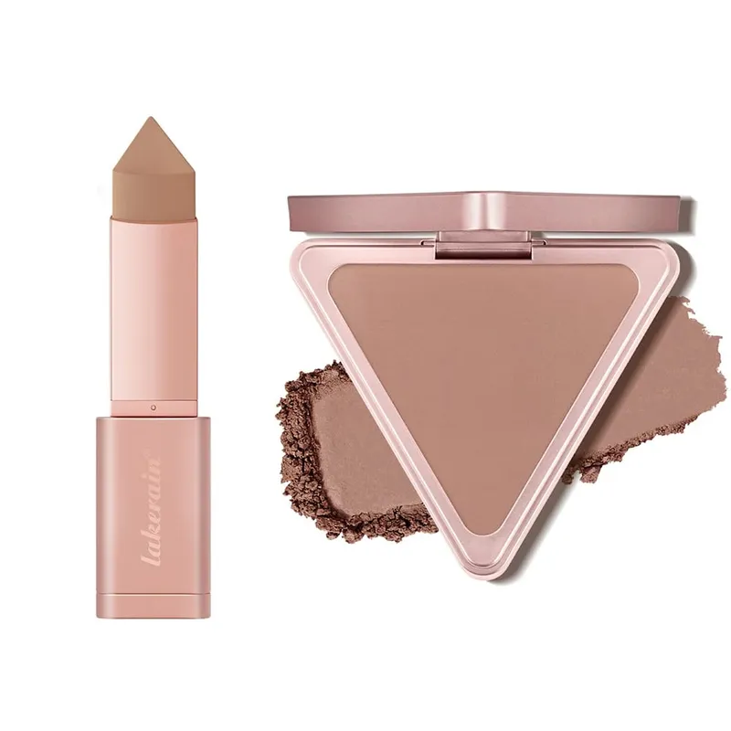 Paleta de configuração de bronzer fosco, 2 peças, creme em pó, bastão bronzeador para contorno facial, sombreamento, efeito de maquiagem de longa duração, água