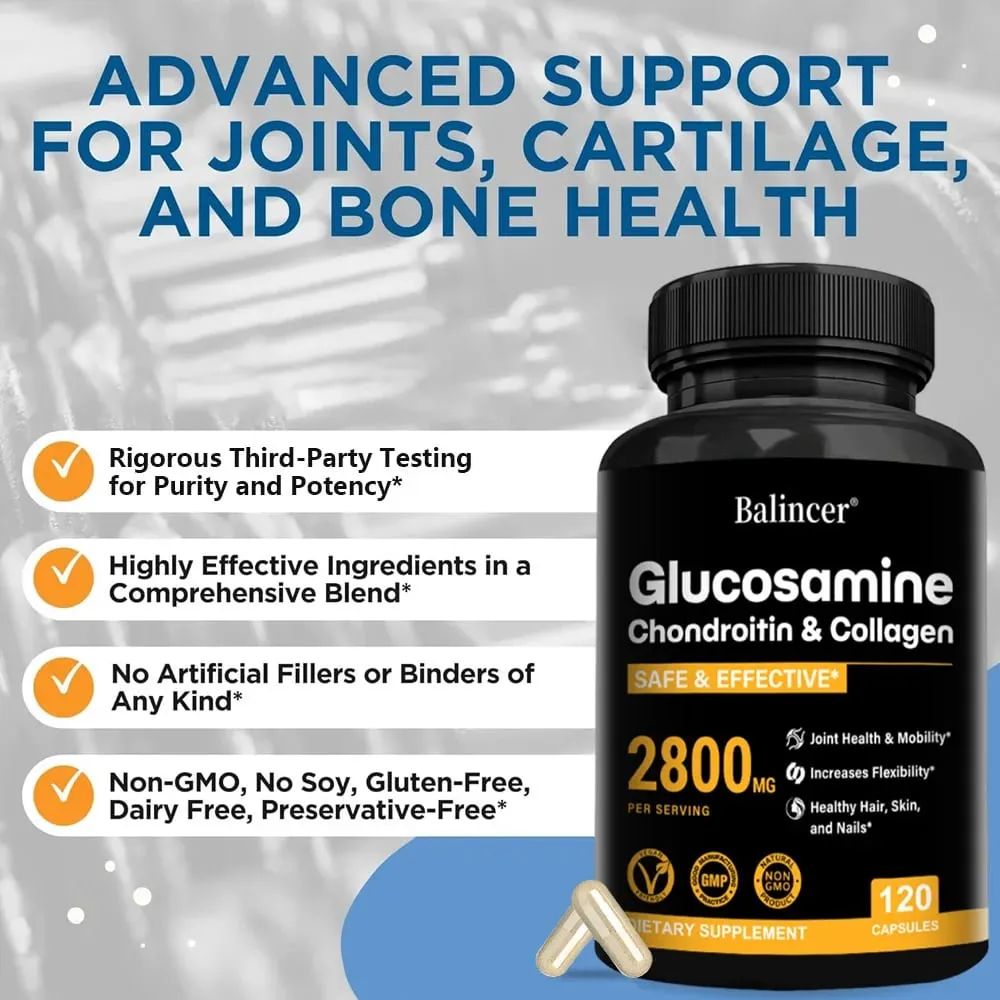 Glucosamine Chondroitin MSM Capsules Joint Support Supplement Support Cartilage Flexibility Bone Strength & Hair Skin Nail