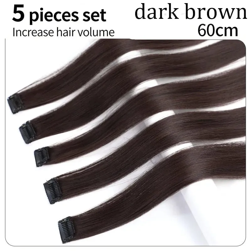 Grampo de 5 pces 60cm no cabelo humano das extensões do cabelo para adicionar volumesintético