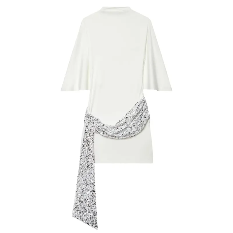 Mulheres lantejoulas retalhos vestido elegante manga larga sem costas mini vestidos nova moda festa de noite magro senhora outfits