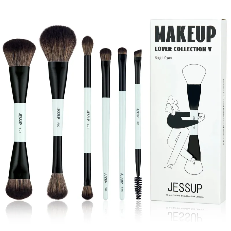 Jessup 化妝刷套裝 2/3/6/10 件雙麵粉底輪廓刷腮紅混合眼影遮瑕刷殘忍 T500