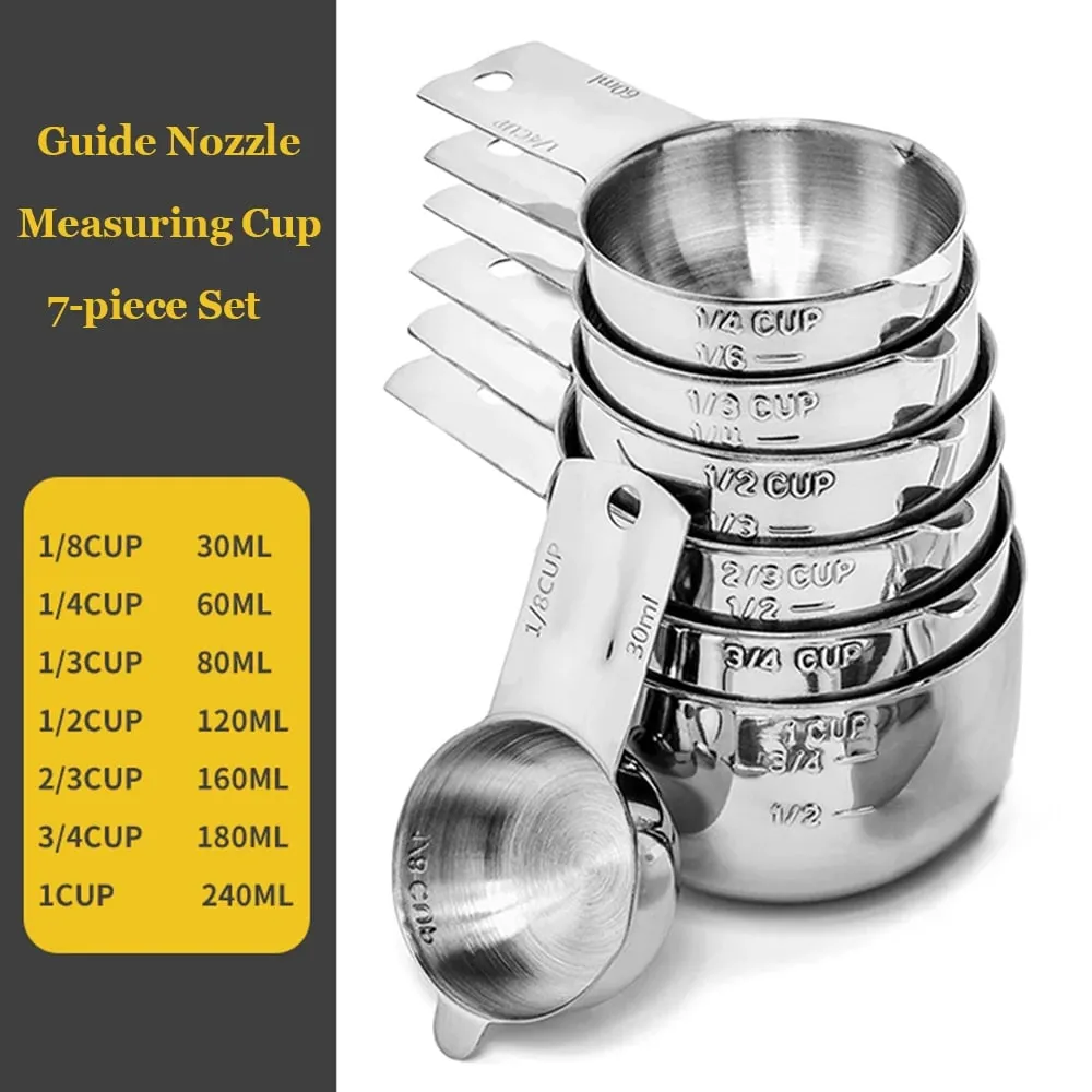Conjunto de copos e colheres de medição de aço inoxidável, 14 peças com nivelador, ingredientes secos e líquidos, perfeitos para cozinhar e assar
