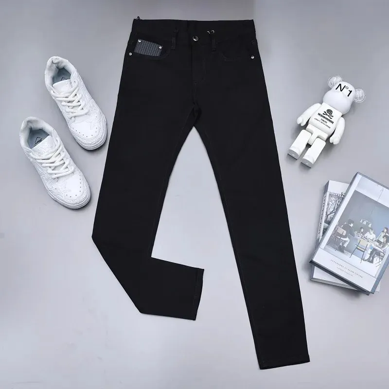 Calças de brim pretas puras masculinas high-end elegante e personalizado fashion2024new magro ajuste roupas masculinas magras verão calças finas