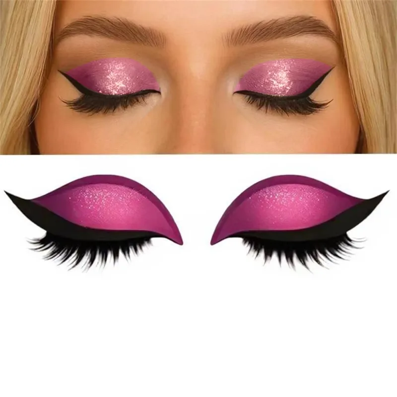Reutilizável 1 par preguiçoso sombra de olho cílios remendo 2-em-1 adesivo de maquiagem dos olhos com cílios postiços & sombra à prova dwaterproof água ferramentas cosméticas