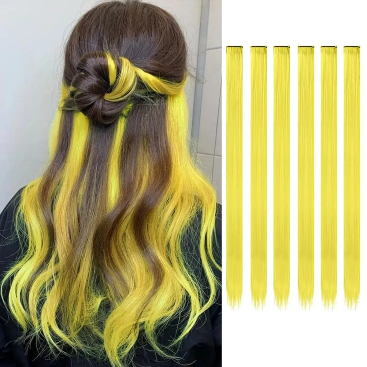6 unidades/pacote colorido festa destaques clipe em extensões de cabelo 22 polegadas multi-cores cabelo liso sintético postiços — image 12