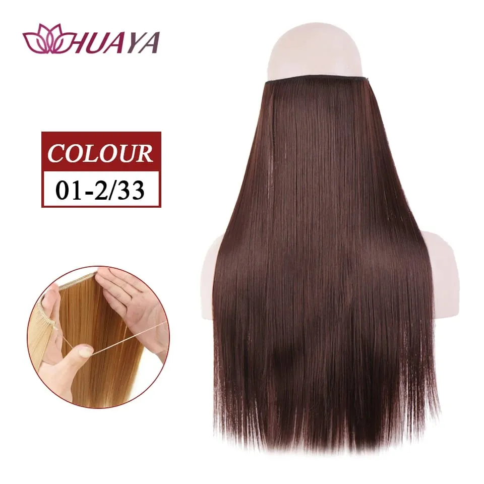 Synthetic Long Straight Invisible Wire No Clips In Hair Extensions Fake Hair Pieces Secret Fish Line Hairpieces For Women