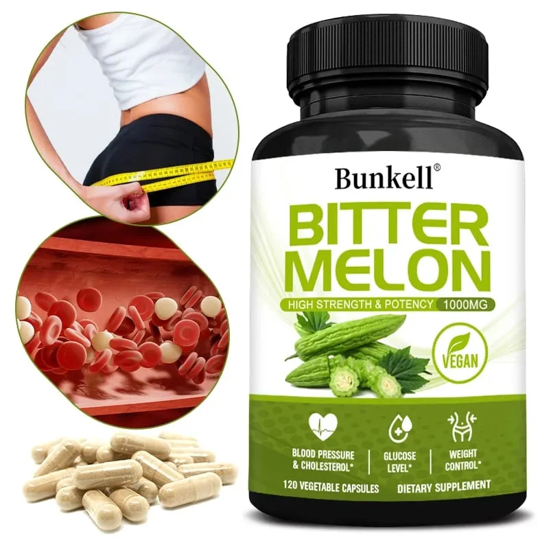 Cápsulas de extrato de melão amargo orgânico - equilíbrio de açúcar no sangue e desintoxicação para queima de gordura e suporte digestivo não OGM 30/60/120 contagens — image 1