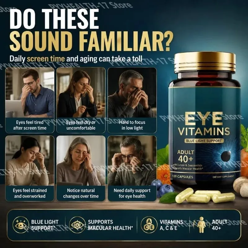 Cápsulas de vitaminas para os olhos, suporte de luz azul com luteína e zeaxantina para mais de 40 cápsulas de suporte à saúde macular para homens e mulheres 120 cápsulas