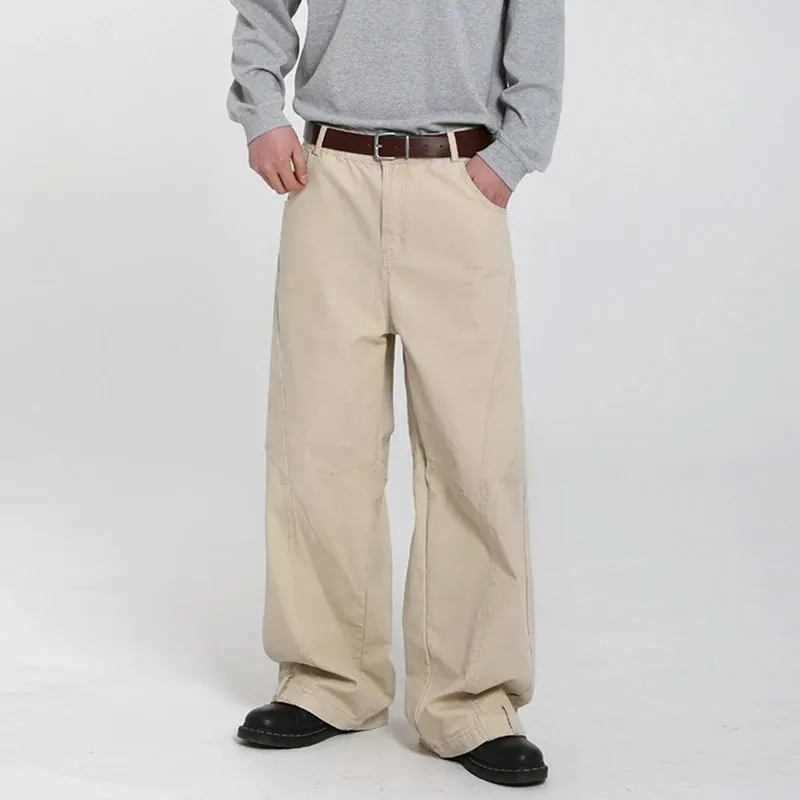 Calça jeans masculina estilo coreano, casual, cor sólida, lavada, simples, justa, perna larga, solta, novo 9w4253