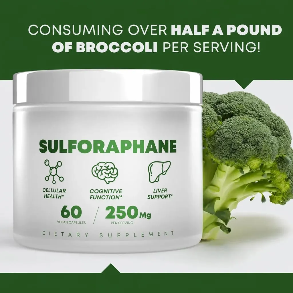 5 000mcg Sulforafano de extrato de semente de brócolis cápsulas veganas com suporte imunológico mirosinase 2 cápsulas servindo 60 contagens