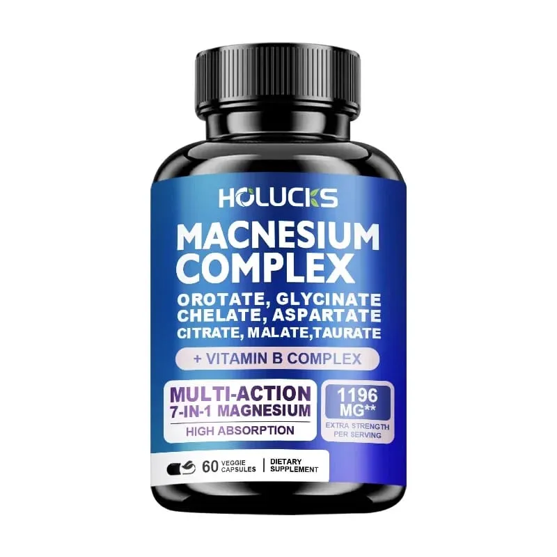 Suplemento de Complexo de Magnésio 1000mg com Vitaminas C E B1 B2 B6 B12 Quelatado Magnésio Glicinato Malato Taurato e Citrato