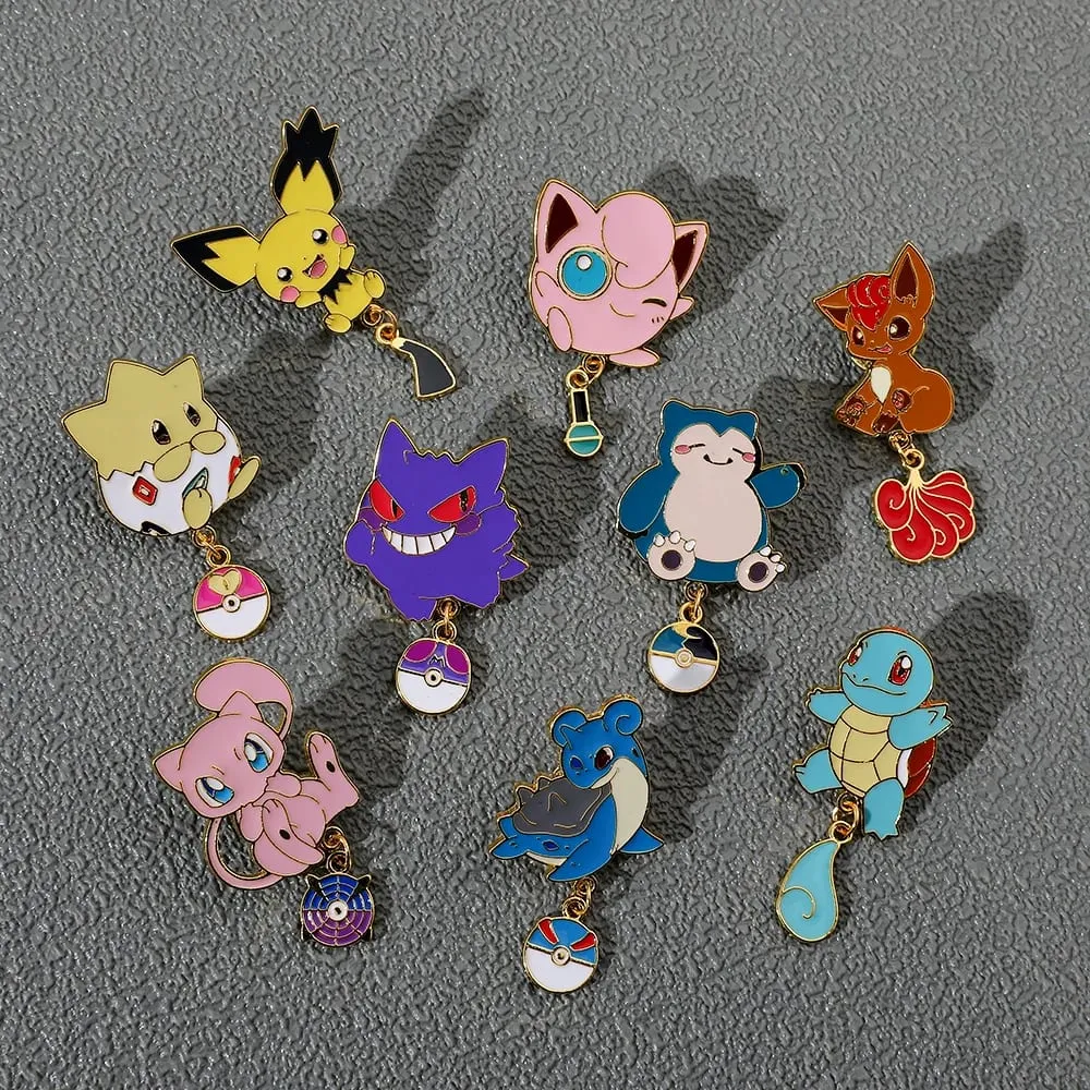 Conjunto de alfinetes esmaltados – lindos broches Pikachu Squirtle Charmander para mochilas, jaquetas – emblemas de desenhos animados de anime, presente para fãs