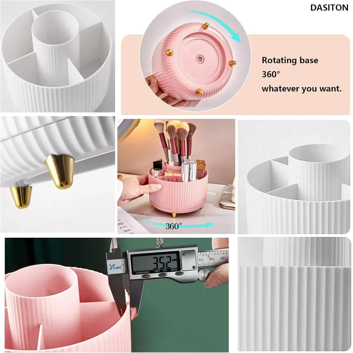 Caixa de armazenamento de ferramentas de maquiagem rotativa 360 °, organizador de mesa, suporte de pincéis cosméticos, batom, sobrancelha, lápis, recipiente de jóias