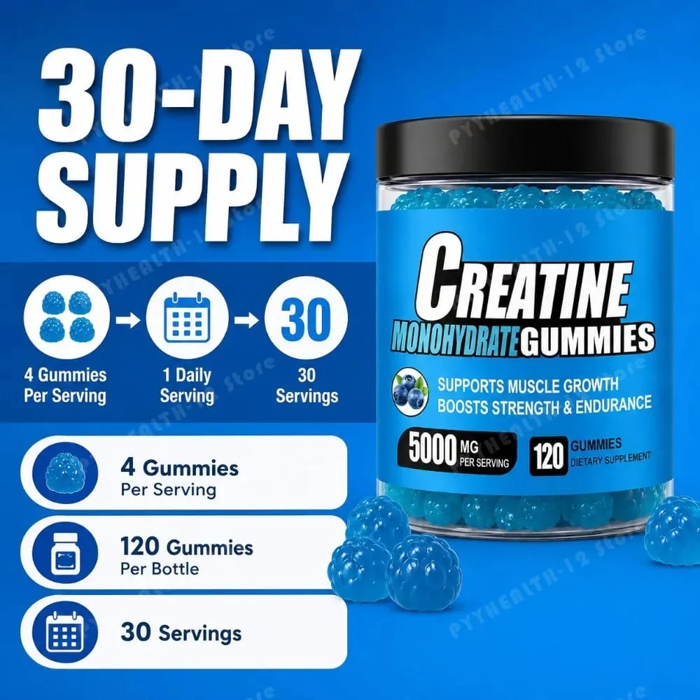 Gomas de monohidrato de creatina 5000 mg por porção 120 gomas para resistência muscular e suplemento dietético energético