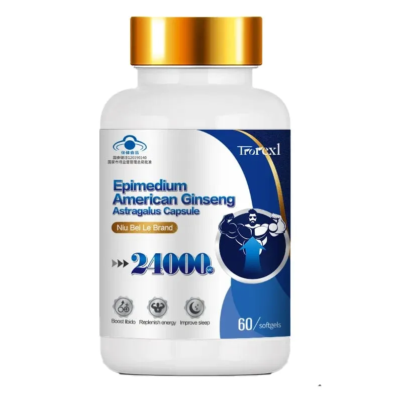 Suplemento de força extra com extrato de epimedium e panax ginseng Suplemento masculino que melhora os níveis de energia masculina