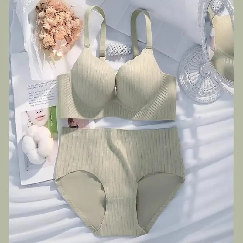 Feminino sólido grosso acolchoado wirefree sutiã conjunto sem costura conforto coleta lingerie push up suporte elegante ajuste para busto menor diariamente