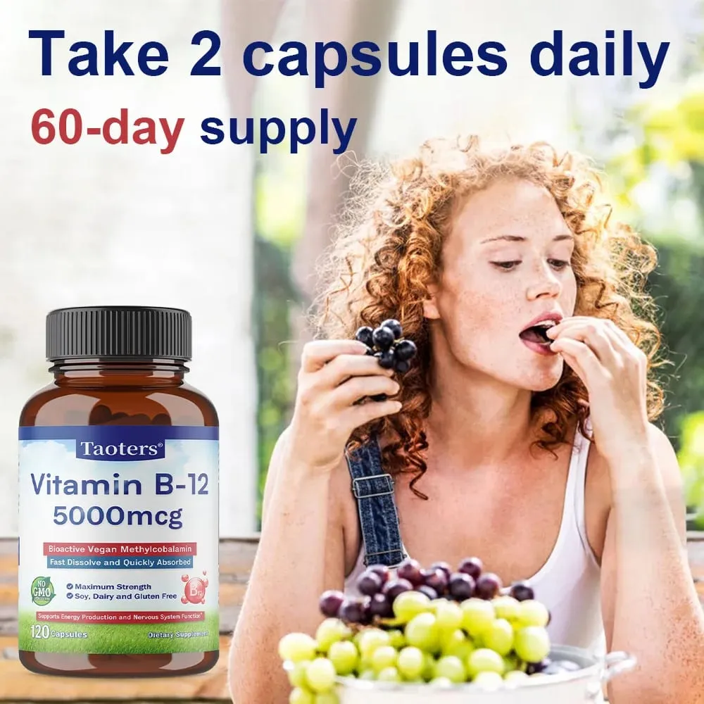 Vitamina B12 5000 mcg - Força Extra - Suplemento para apoiar os níveis de energia Clareza mental Saúde do sistema nervoso