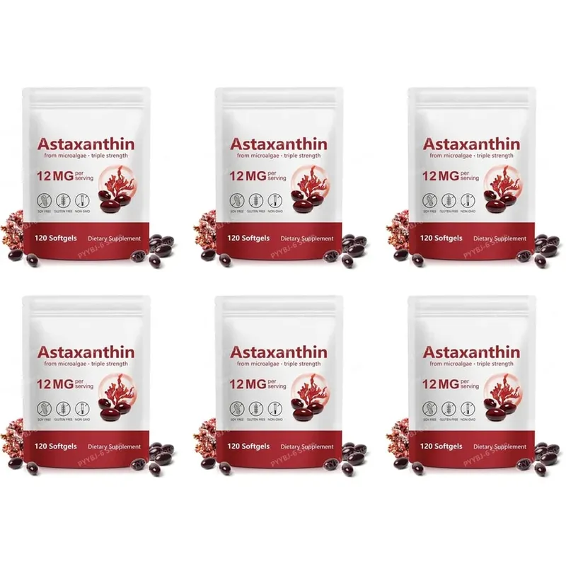 Astaxantina Softgels Tripla Força de Microalgas Apoia o Envelhecimento Saudável Promove o Colágeno Apoia a Barreira da Pele 120 Softgels