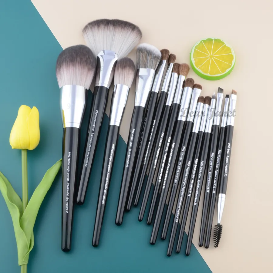 Pincéis de maquiagem série S Pro, pó, base, blush, destaque, pincel de maquiagem, tamanho grande, cabo preto, cabelo sintético, bem feito