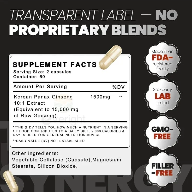 Red Korean Ginseng for Men’s Vitality & Performance – 10:1 Extra Strength Extract for Energy Focus & Productivity – Natural Ve