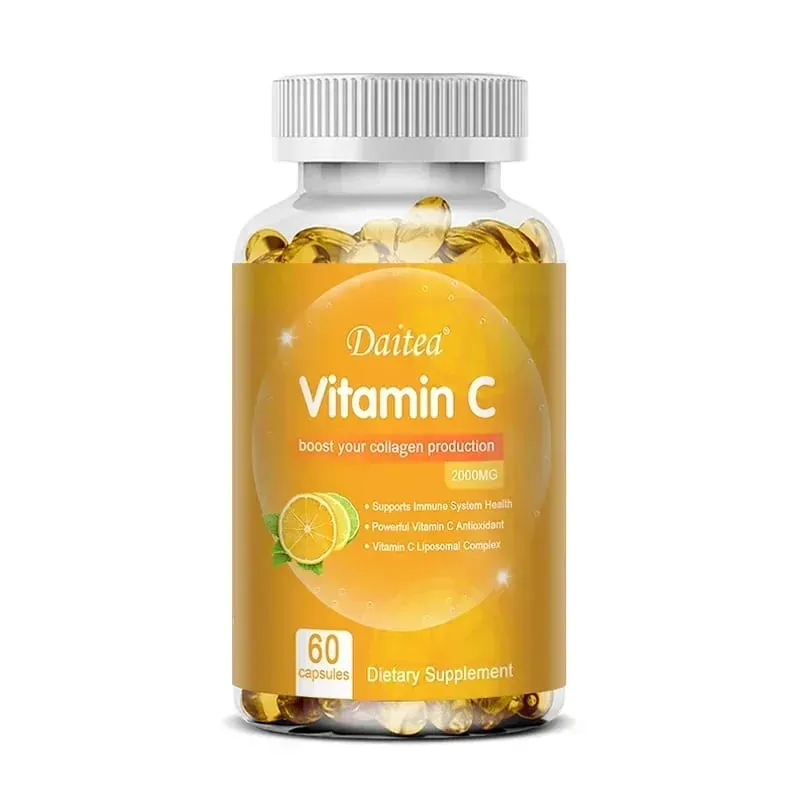 Vitamina C 2000 Mg Cápsulas Suplementos Nutricionais - Impulsionadores de Colágeno Imune e Antioxidantes Saúde da Pele Vitamina C
