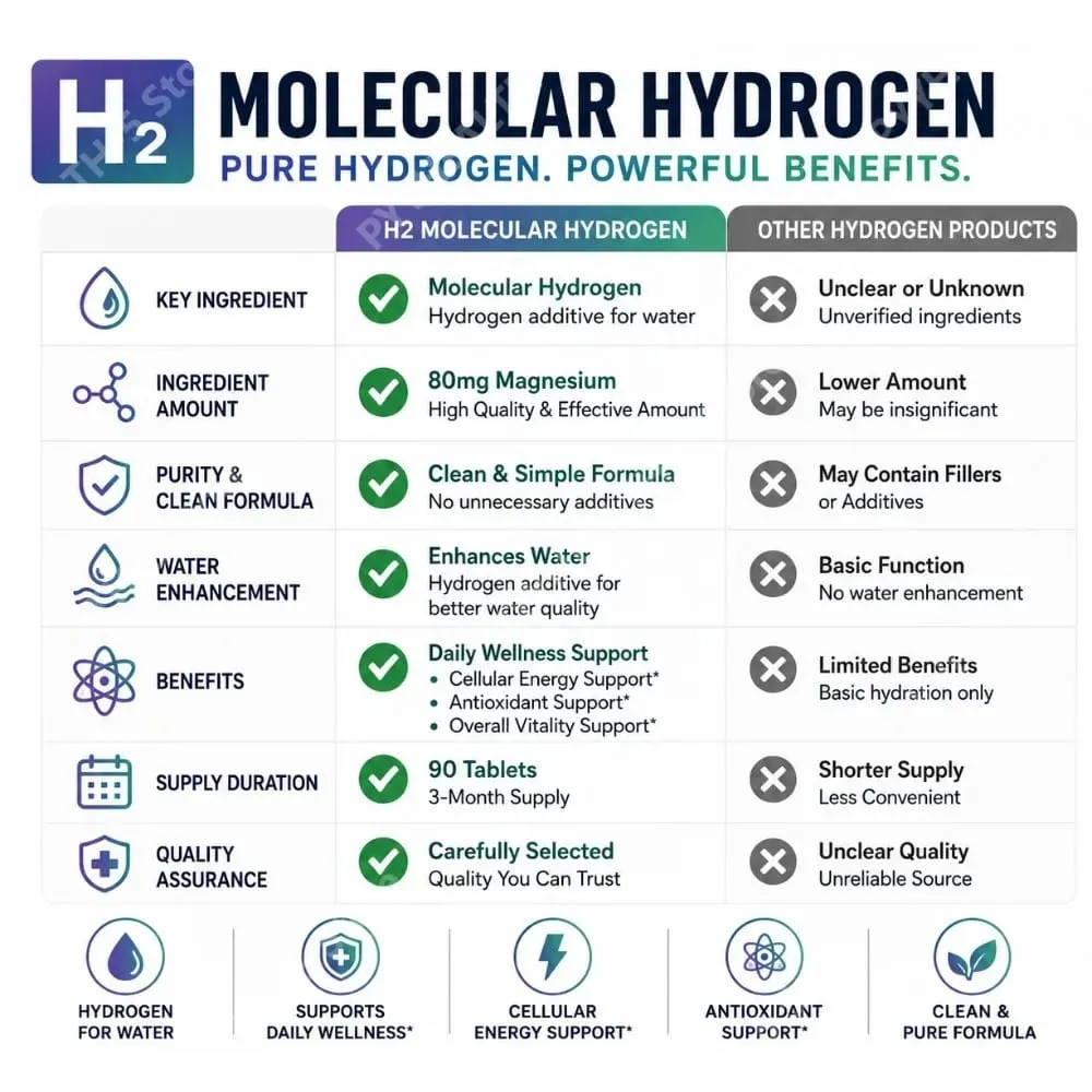 Comprimidos de água de hidrogênio, aditivo de água molecular de hidrogênio H2 de 90 contagens com magnésio para suporte diário de hidratação