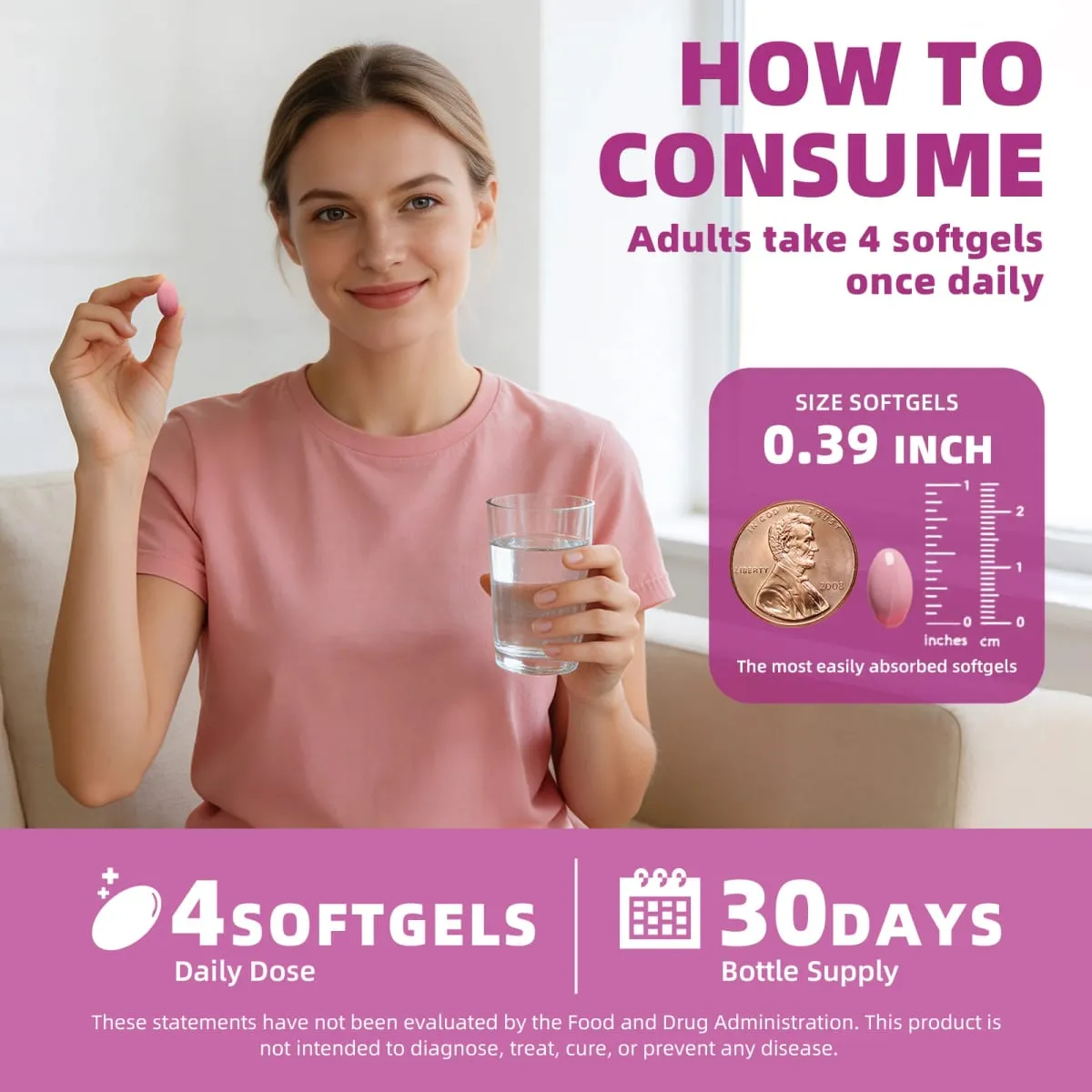 Cápsula de inositol com ômega-3, 120 peças, suporta função ovariana, equilíbrio hormonal, suplementos de fertilidade para mulheres