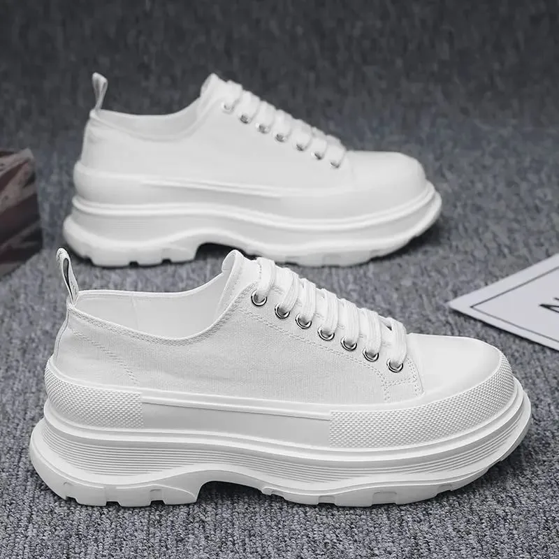 Lona masculina verão respirável plataforma aumentou muffin tênis 2025 novo pano de outono casual pai sapatos na moda