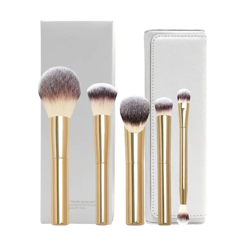 5 pçs/set Ampulheta Pincéis de Maquiagem Pó Fundação Blush Corretivo Sombra Vinco Make Up Brush Com saco De Couro Branco