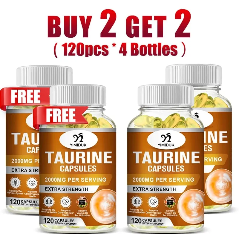 Compre 1 e ganhe 1 grátis! Suplemento de Taurina Premium para Foco e Exercício, Aumenta a Resistência, Reduz a Fadiga e a Função Cardiovascular