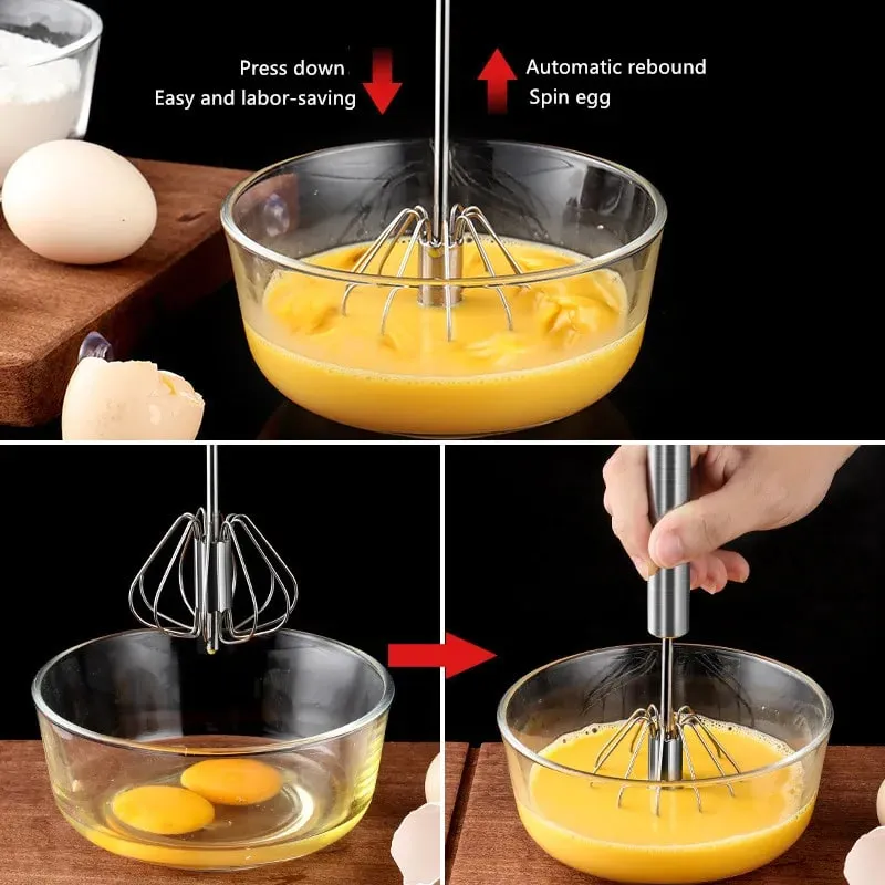 Batedor de ovos rotativo semiautomático, doméstico, aço inoxidável, utensílios de creme, batedor, misturador manual, ferramenta de cozinha