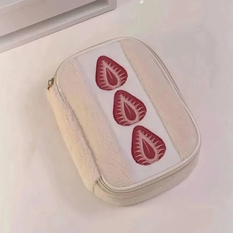 Bolsa de ferramentas cosméticas sanduíche de morango, grande capacidade, pincéis de maquiagem, batom, bolsa de armazenamento multifuncional, organizador comestic