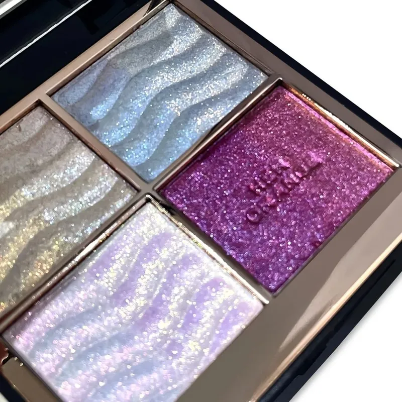 Herorange 4 Color Eyeshadow Palette with Brush Iridescent Glitter Shimmer Multi-Use as Highlight & Blush for Daily Party & Gift