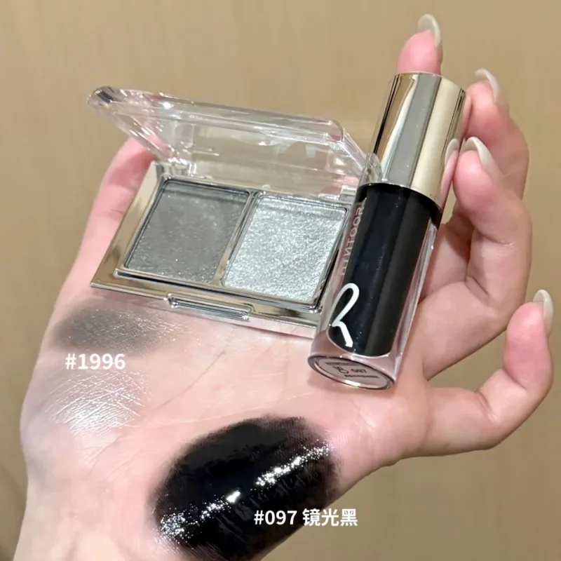 Hyntoor batom preto com glitter gótico, conjunto de cores duplas, prata fosca, nutritivo, cetim escuro, metálico, efeito esfumaçado diário